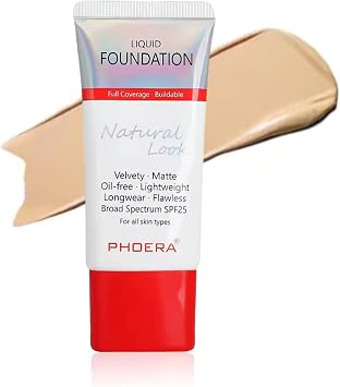Foundation Full Coverage Makeup, 24hr Long Lasting Oil Control, Soft Matte Flawless Waterproof Foundation, New Improved Packaging and Tube with Lid 104A - Natural Beige, 30ml