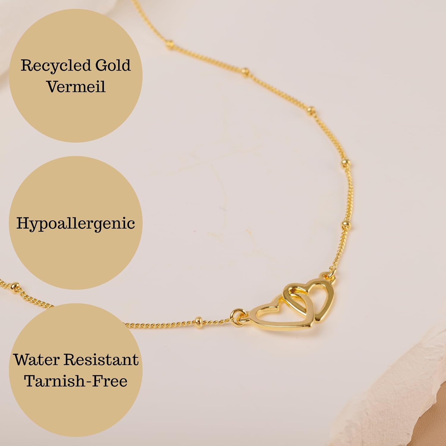 Heart Necklace Pendant Handmade 18k Gold Plated Dainty Gold Choker Necklace for Women Valentines Day Gifts for Her.