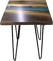 Vista 123 de Mesa de epoxi transparente, mesa de sofá con forma cuadrada, mesa auxiliar de resina de madera, mesa de centro de madera con borde natural para sala