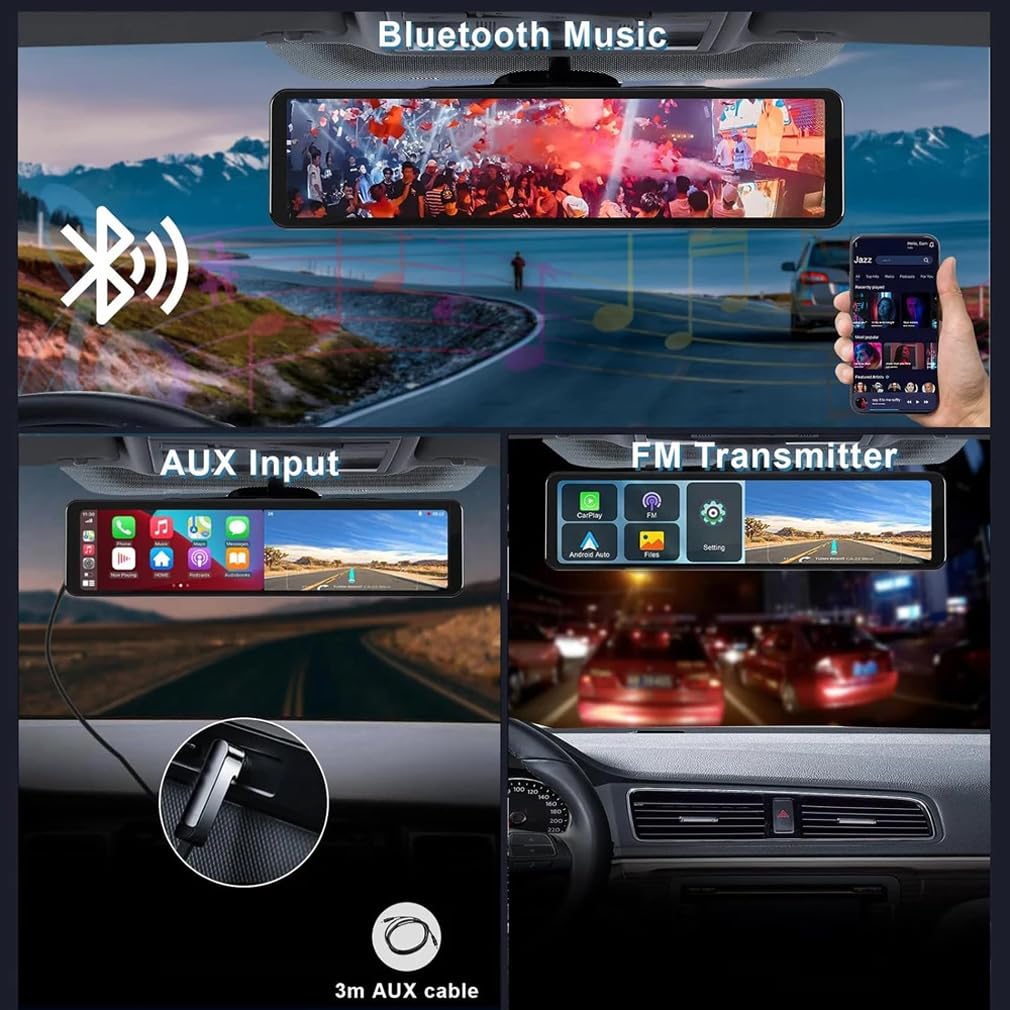 4K lustrzana kamera samochodowa z lusterkiem Carplay i Android Auto, kamera samochodowa przednia i tylna z funkcją śledzenia GPS WIFI, 11-calowa kamera z lusterkiem wstecznym ze sterowaniem głosowym /