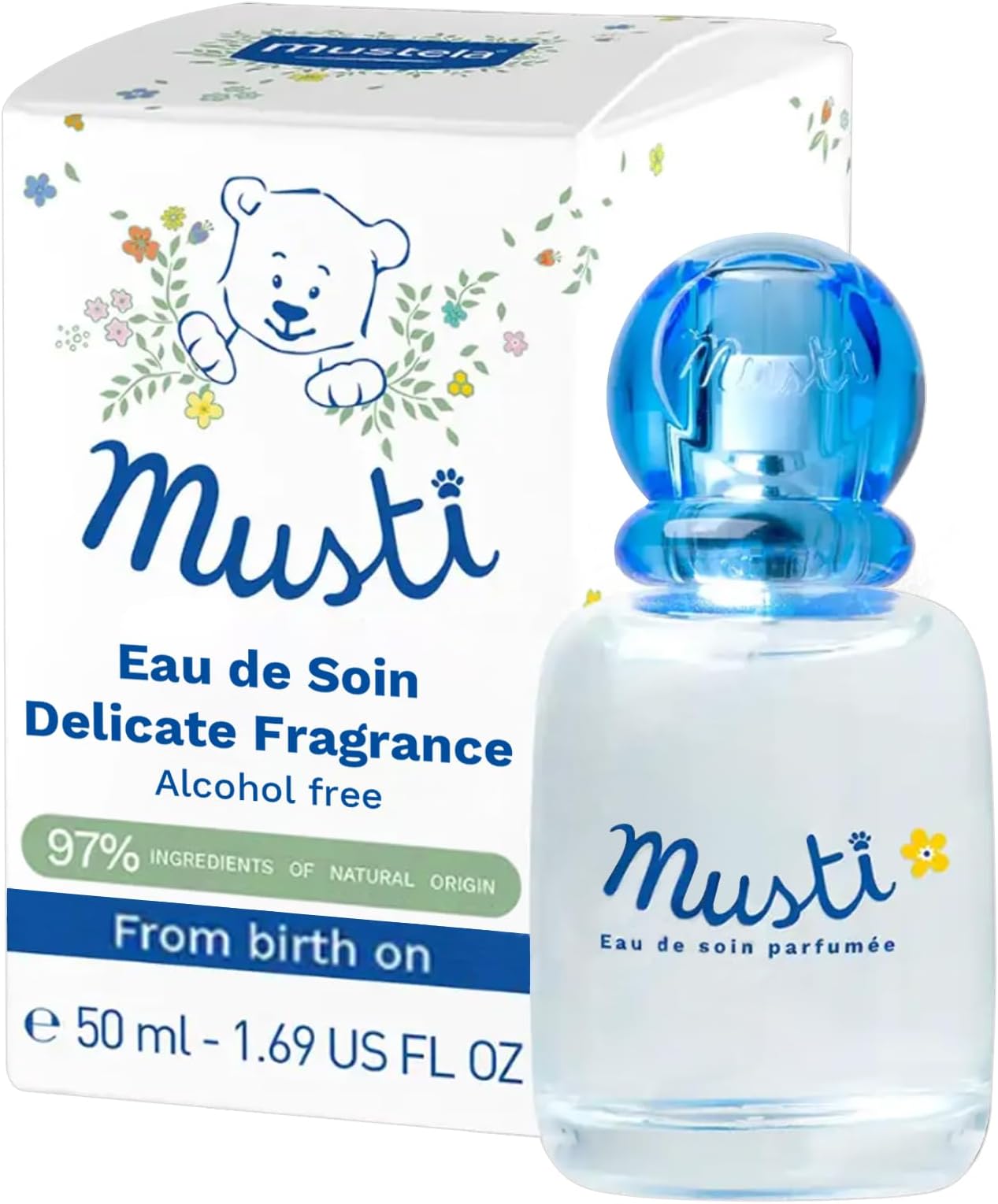 Mustela - Musti Eau de Soin – Gentle Baby Fragrance with Citrus, Rose, and Lilac Scents – Natural Formula with Honey and Chamomile – Newborn Essentials for Daily Use - Musti Baby Perfume 50ml