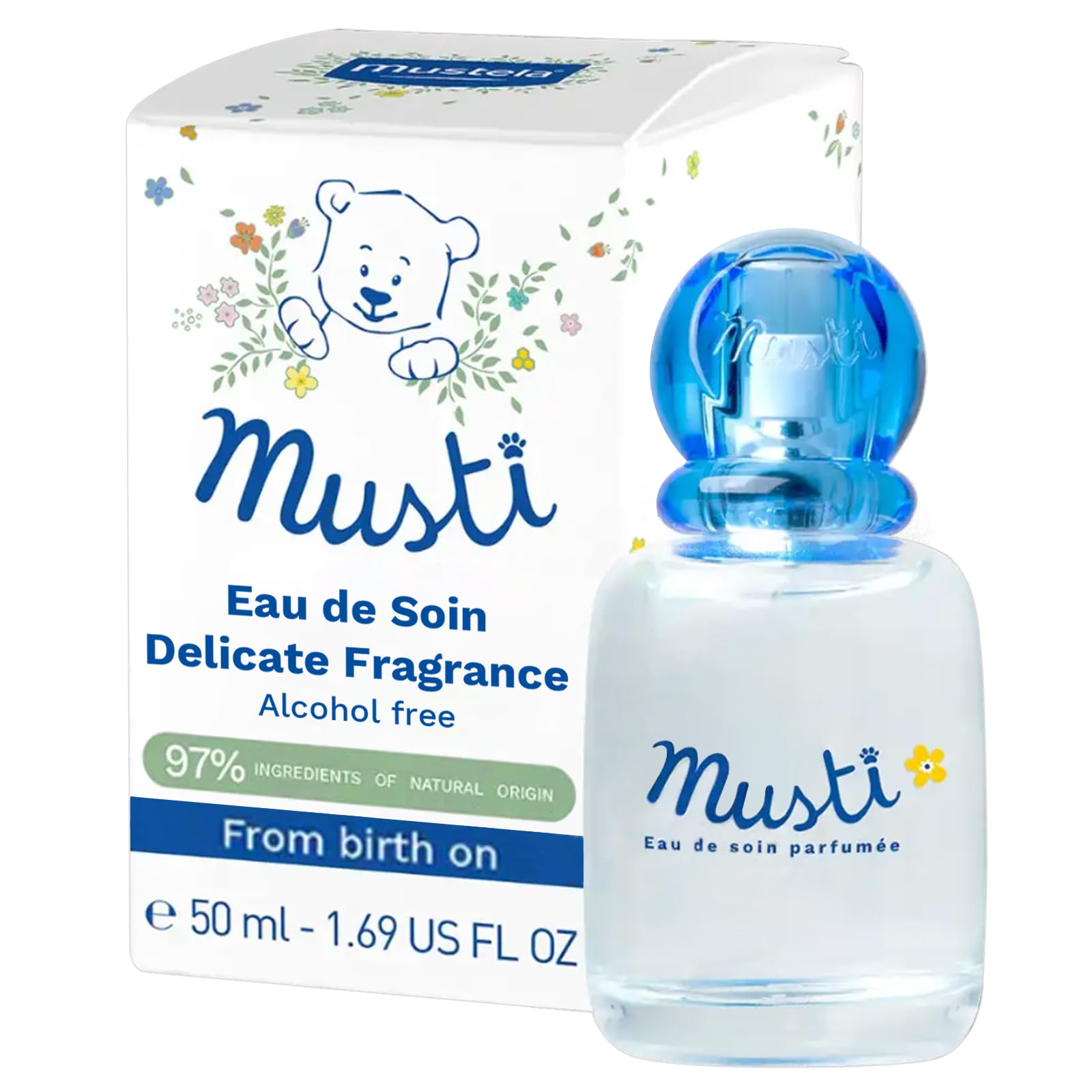Mustela - Musti Eau de Soin – Gentle Baby Fragrance with Citrus, Rose, and Lilac Scents – Natural Formula with Honey and Chamomile – Newborn Essentials for Daily Use - Musti Baby Perfume 50ml