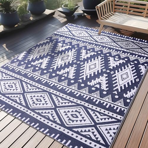 Homaxy Tapis extérieur résistant intempéries, plastique, pliable, lavable, UV, réversible, balcon, jardin, terrasse, camping, pique-nique (150 x 240 cm,...