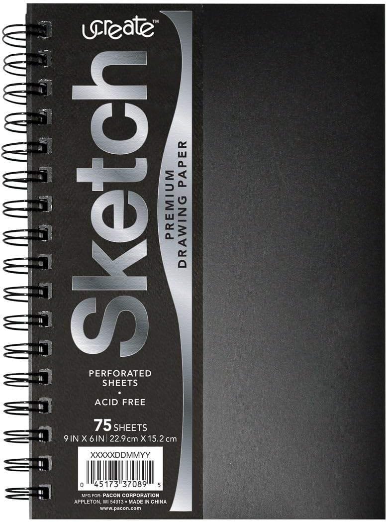 UCreate Poly Cover Sketch Book, Heavyweight, 6" x 9", Black, 75 Sheets