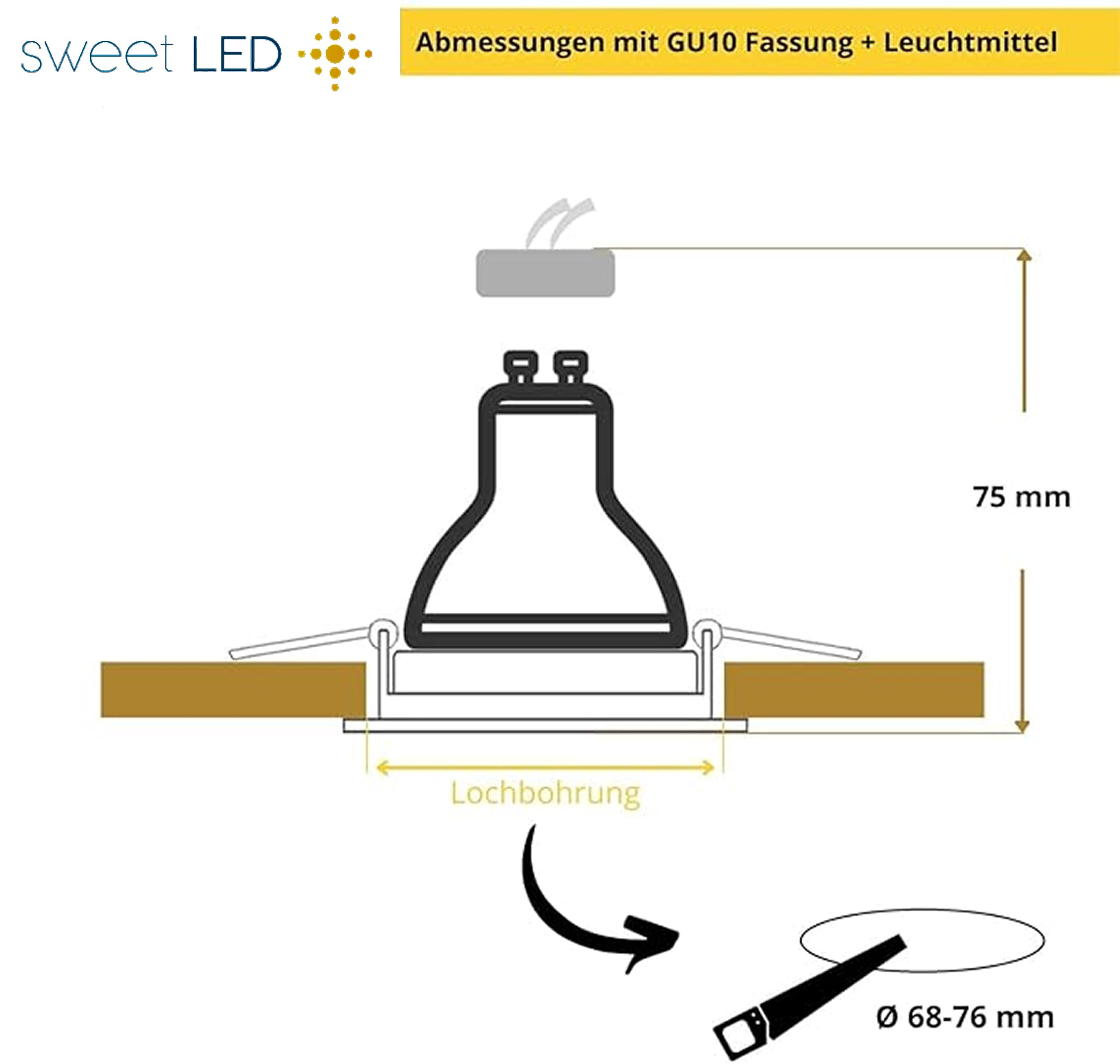sweet-led zestaw 12-tu ram opraw sufitowych do zabudowy z gniazdem przyłączeniowym GU10 reflektory lampy do zabudowy 230 V okrągłe ramy montażowe sufitowe punktowe, reflektor sufitowy, okrąga lampa sufitowa do wbudowania (okrągłe ramki – szczotkowane sreb