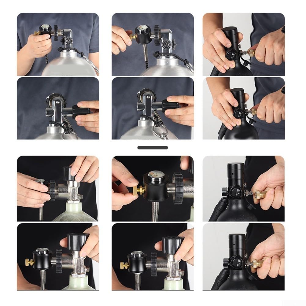 Manometro a cilindro per immersioni subacquee con adattatore DIN G5/8, connettore di riempimento dell'aria in acciaio inossidabile per valvola gonfiabile da 8 mm, gamma 20-30 MPA, nero