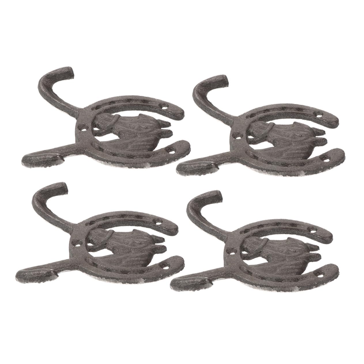 Crochets muraux en fonte vintage tête de cheval lot de 4 patères doubles en fonte grise