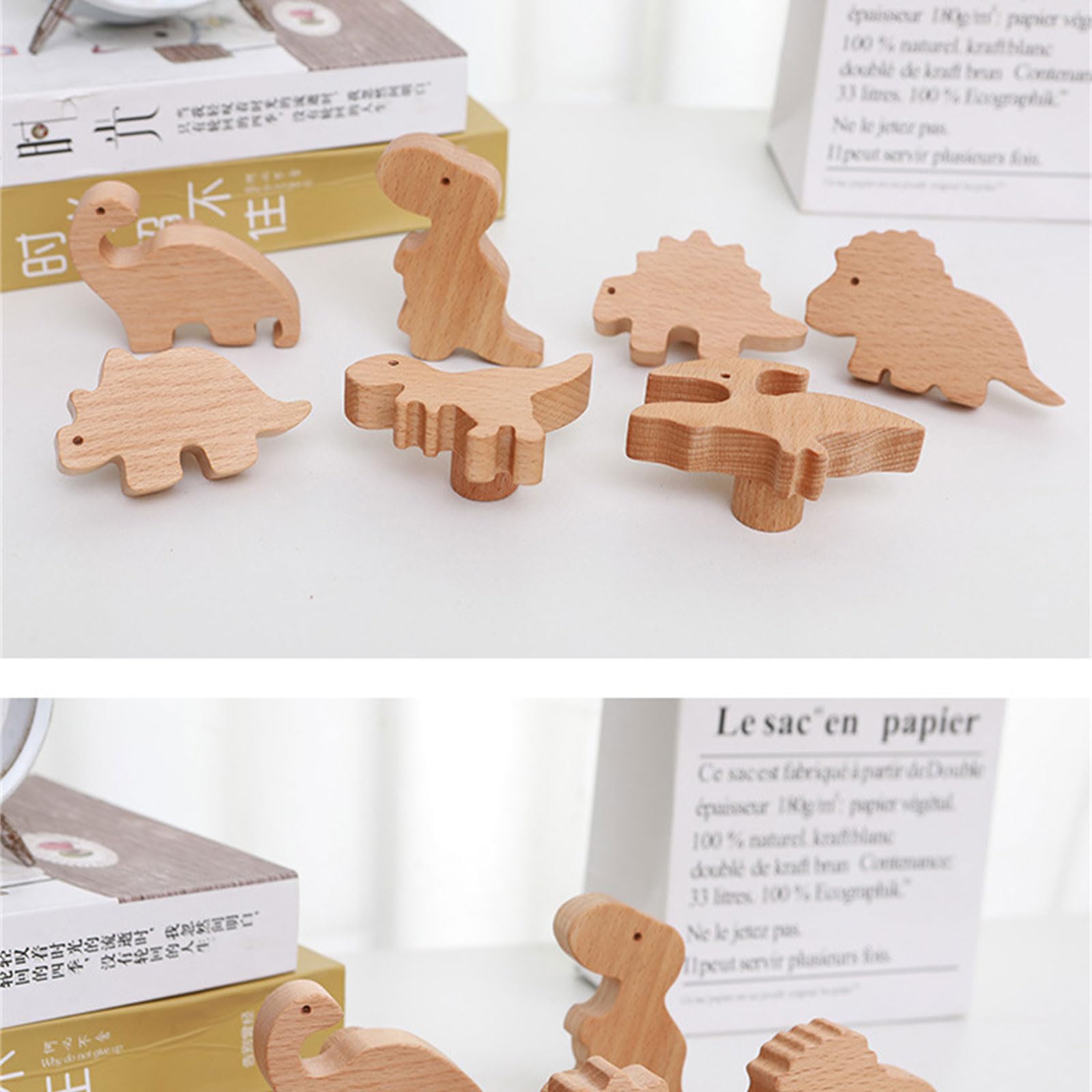 Pomo de madera para armario, con forma de dinosaurio, para gabinete, cajón, armario, manija decorativa para habitación de niñas y niños