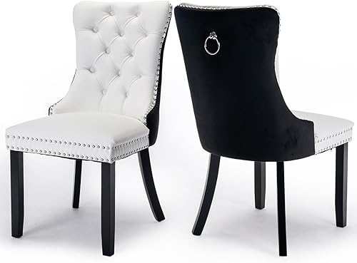 Miniatura 93 de Juego de 6 Sillas de Comedor Tapizadas en Terciopelo, Sillas Laterales de Cocina de Estilo Moderno con Ribete de Tachuelas y Patas de Madera, Anillo