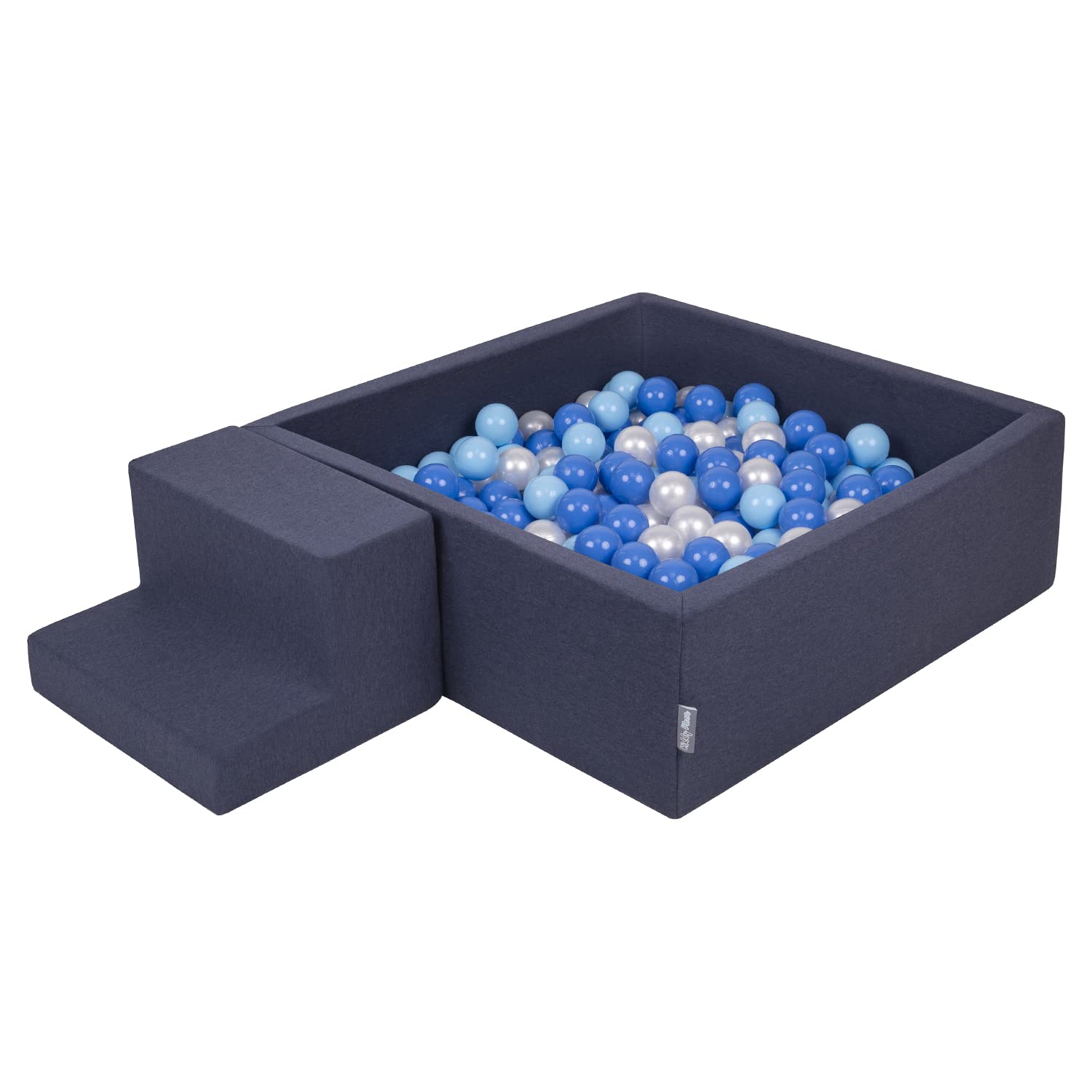 KiddyMoon Foam Playground For Kids With Square Ballpit (200 Balls ∅ 7Cm/2.75In) Soft Obstacles Course And Ball Pool, Made In The EU, Darkblue:Babyblue/Blue/Pearl