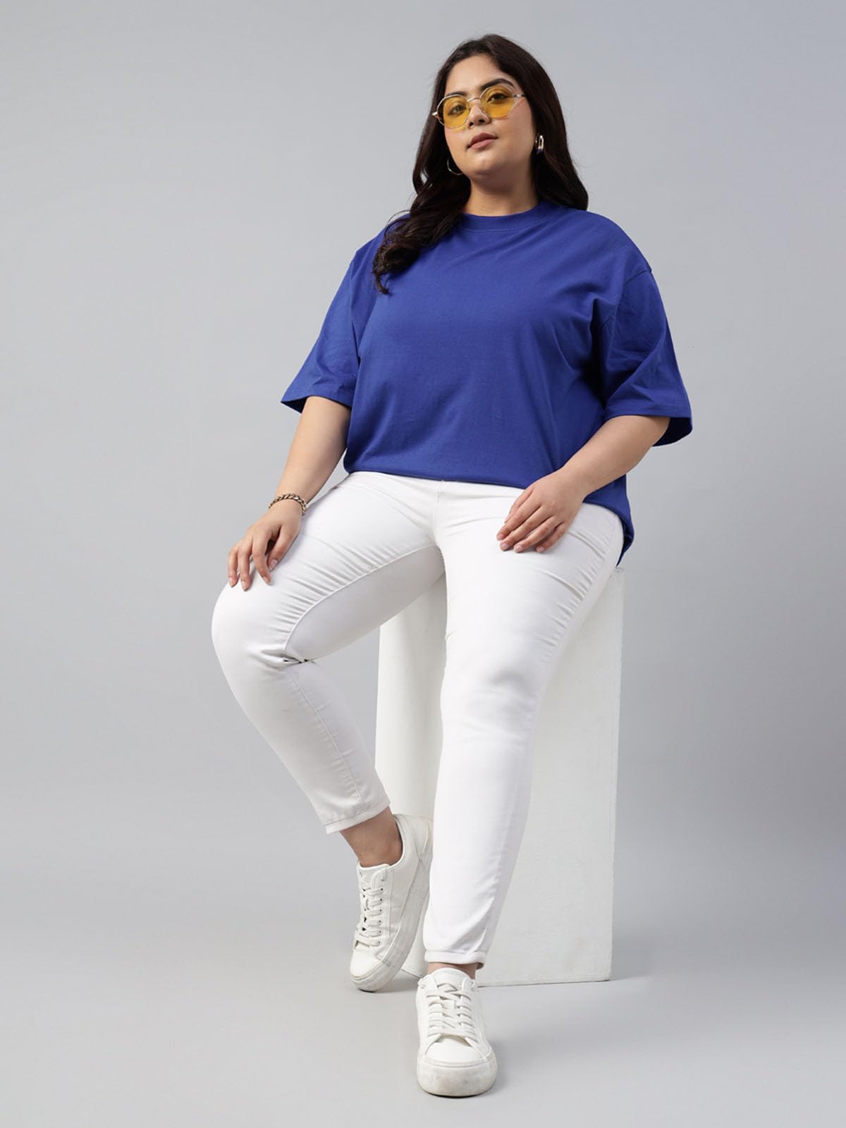 JUNEBERRY 100% czysta bawełna oversize luźne krople na ramiona jednolity kolor plus size damskie 2-pak (2XL do 5XL)