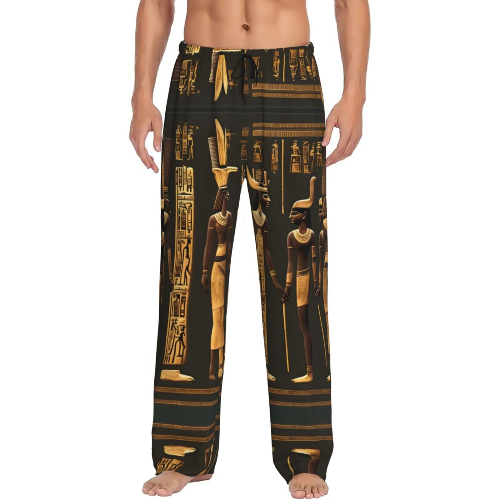 Edwal Men's Black Ancient Egyptian Hieroglyph Print Pajama Pants Big And Tall Pajama Bottoms Lounge Sleep Pants With Pockets