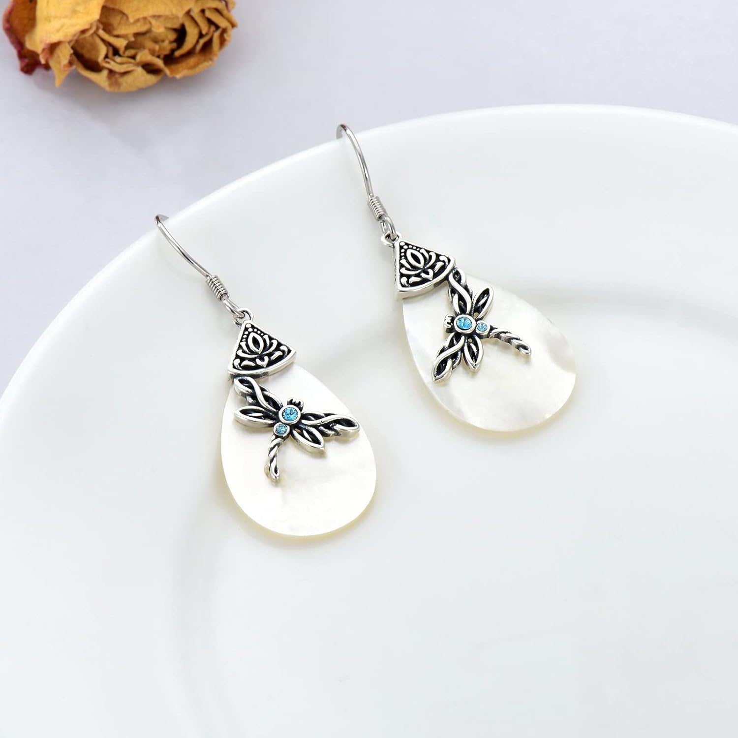 AOBOCO Sterling Silver Celtic Dragonfly Dangle Drop Earrings, Celtic Jewelry Birthday Gifts for Women Her Wife Mom