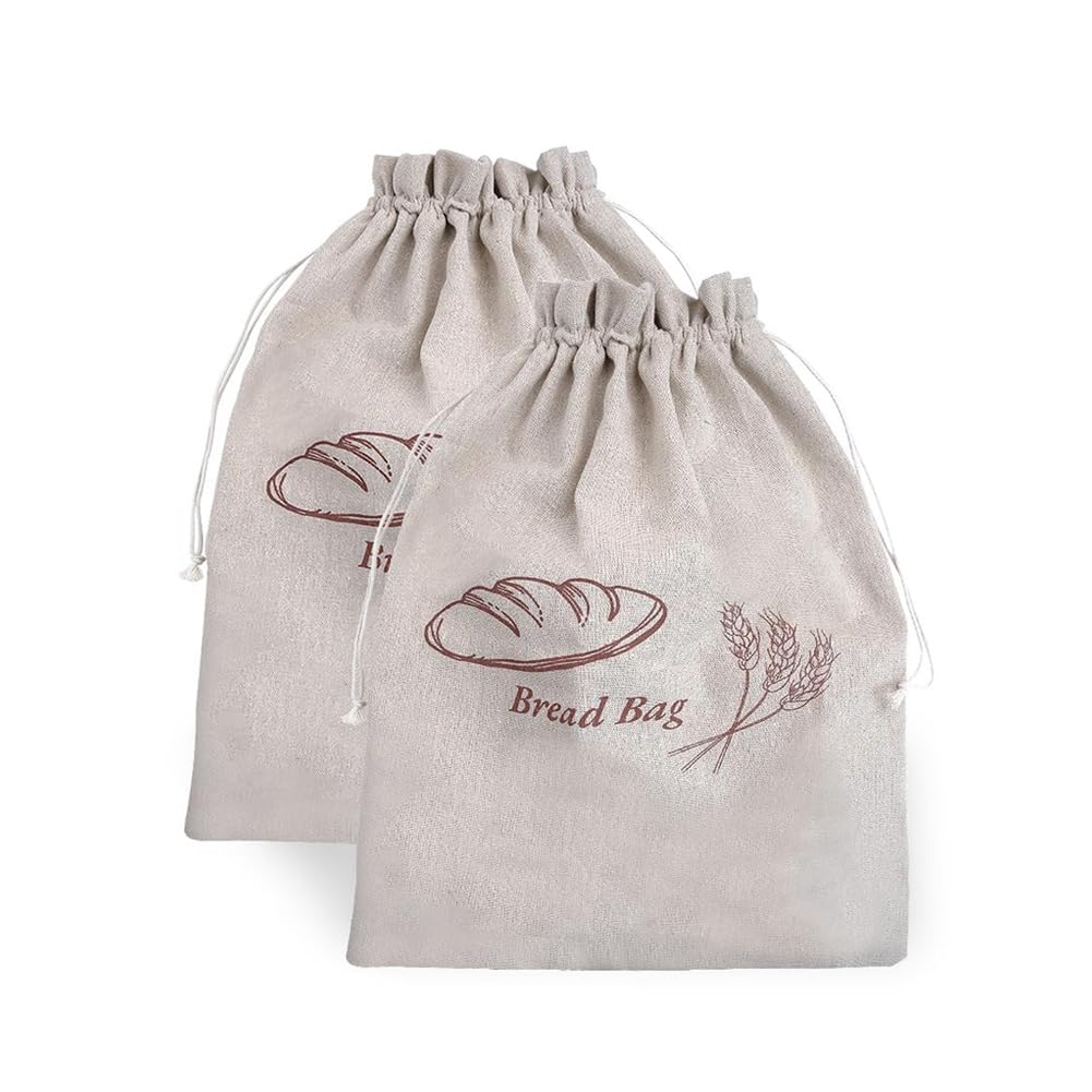 Aundhegrtt Reusable for Homemade Bread Storage Linen Sourdough Bread Bags 2-Pack for Homemade Bread