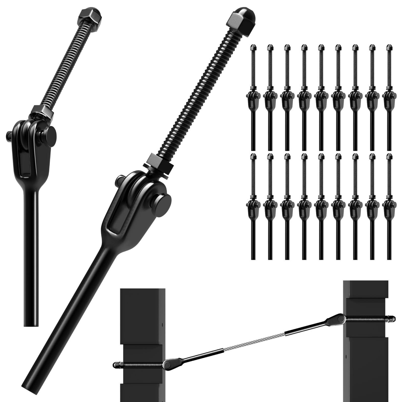 RiaYer Cable Railing Kit Hardware System for Deck Stairs, T316 Stainless Steel 20PC 180° Adjustable Tension End Fitting for 1/8" Wood/Metal Post Wire