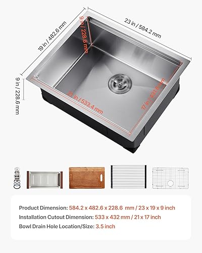 Miniatura 7 de VEVOR Fregadero de cocina, fregadero de acero inoxidable 304, lavabo doble con reborde y accesorios, fregaderos de lavavajillas para el hogar para
