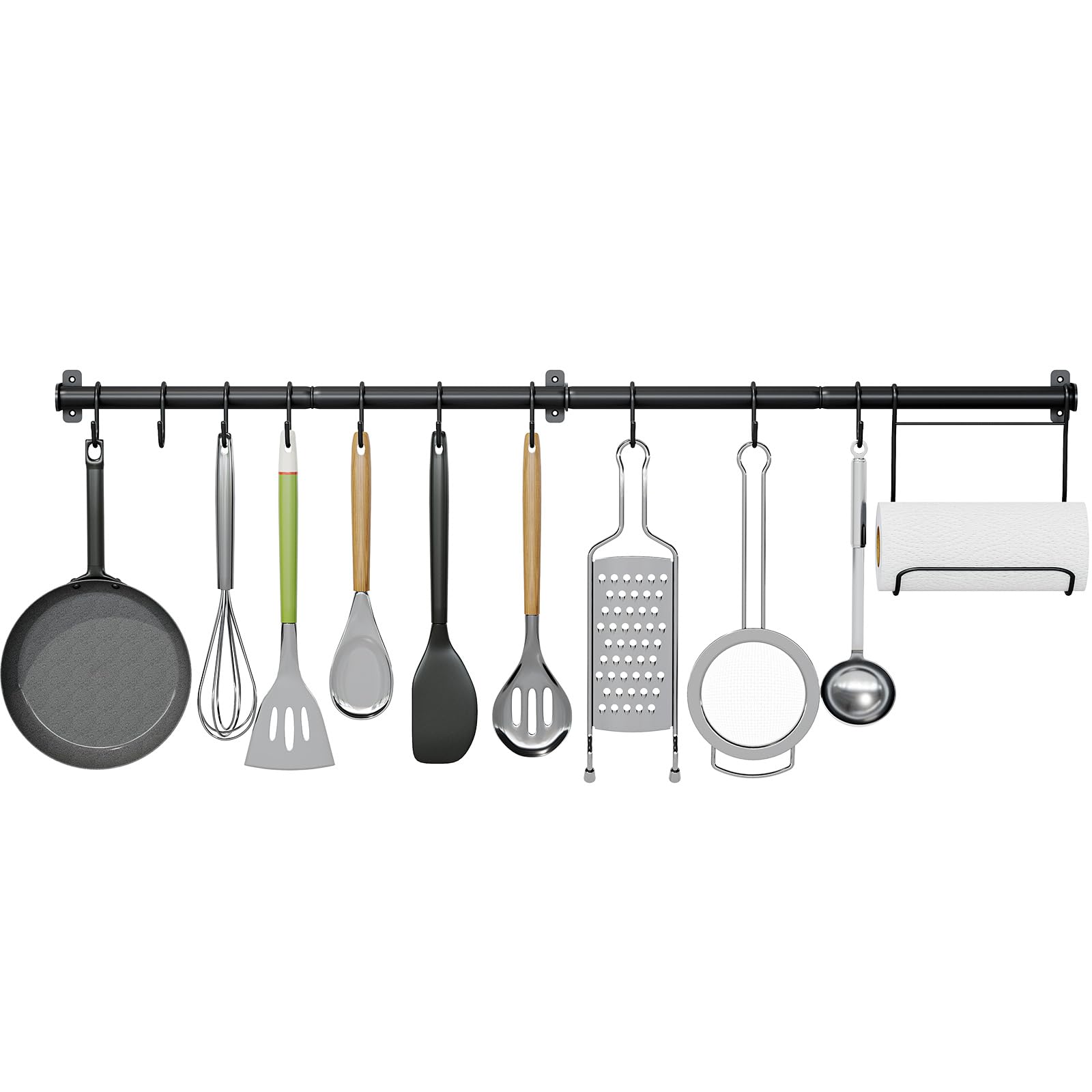 Steel-made Kitchen Utensil Rack Organizer With Slidable S Hooks,Wall-mounted Pot Pan Wall Hanger Holder For Hanging Rail