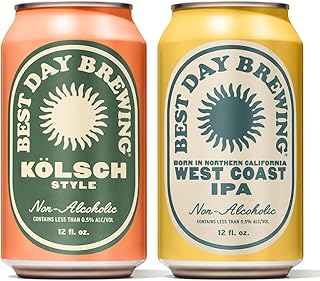 Best Day Brewing Craft Non Alcoholic Beer, 2 Flavor Variety, 24 Pack, Low Carb & Low Calorie NA Beer, Kolsch Style and West Coast IPA Combo, Non Alcoholic Drinks for Adults, 12 fl oz Can