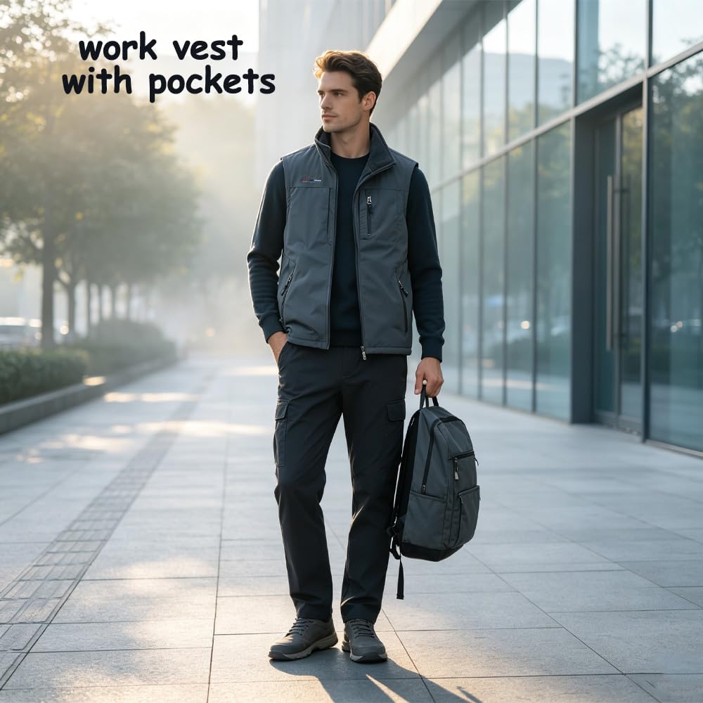 Gilet tattico leggero da uomo senza maniche con multi tasca | Gilet da viaggio casual foderato in pile, vestibilità ampia, con cerniera intera, per golf, viaggi, pesca, escursionismo