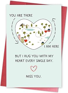 Romantic Miss You Card for Boyfriend Girlfriend, Funny Long Distance Relationship Card, Missing You Gift for Family Friends, I Hug You with My Heart Everyday