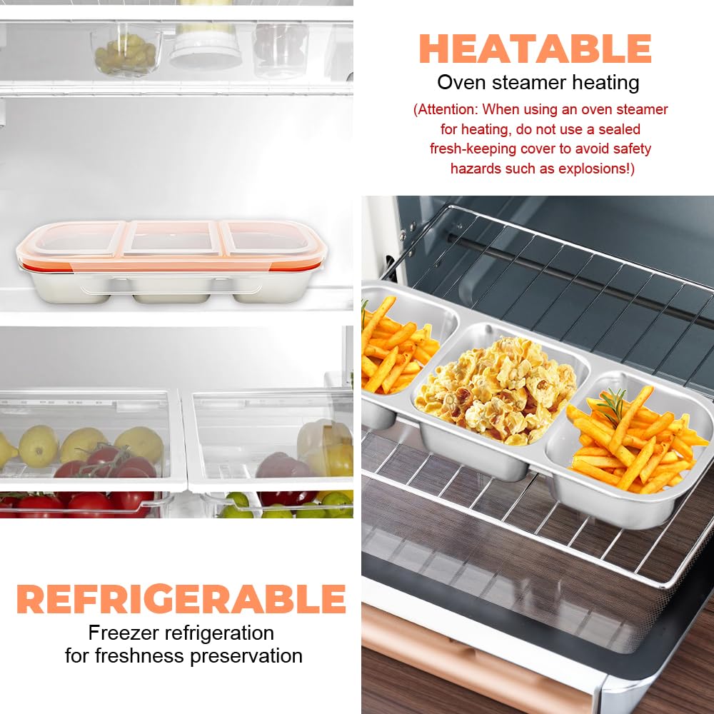 Fiambrera De Acero Inoxidable Con 3 Compartimentos - Hermética, Reutilizable, Ideal Para Snacks, Oficina Y Picnics