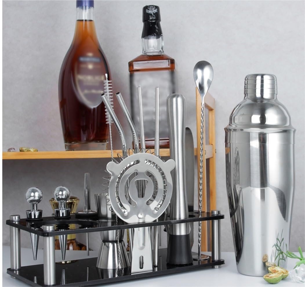 Juego de Cocktail Shaker Juego De Barman, Coctelera De 750ML, Kit De Barman De 20 Piezas con Soporte Acrílico, Juego De Coctelería Coctelera Profesional Herramientas