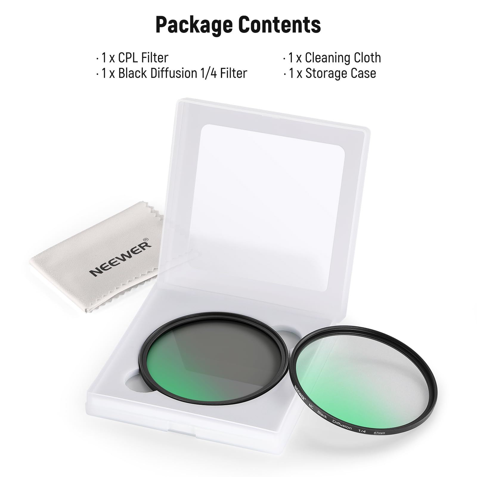 NEEWER 67 mm CPL + Black Mist Diffusion 1/4 zestaw filtrów (2 sztuki), wielowarstwowe szkło optyczne okrągłe polaryzacyjne i marzycielski miękki filtr z efektem kinowym do obiektywu aparatu
