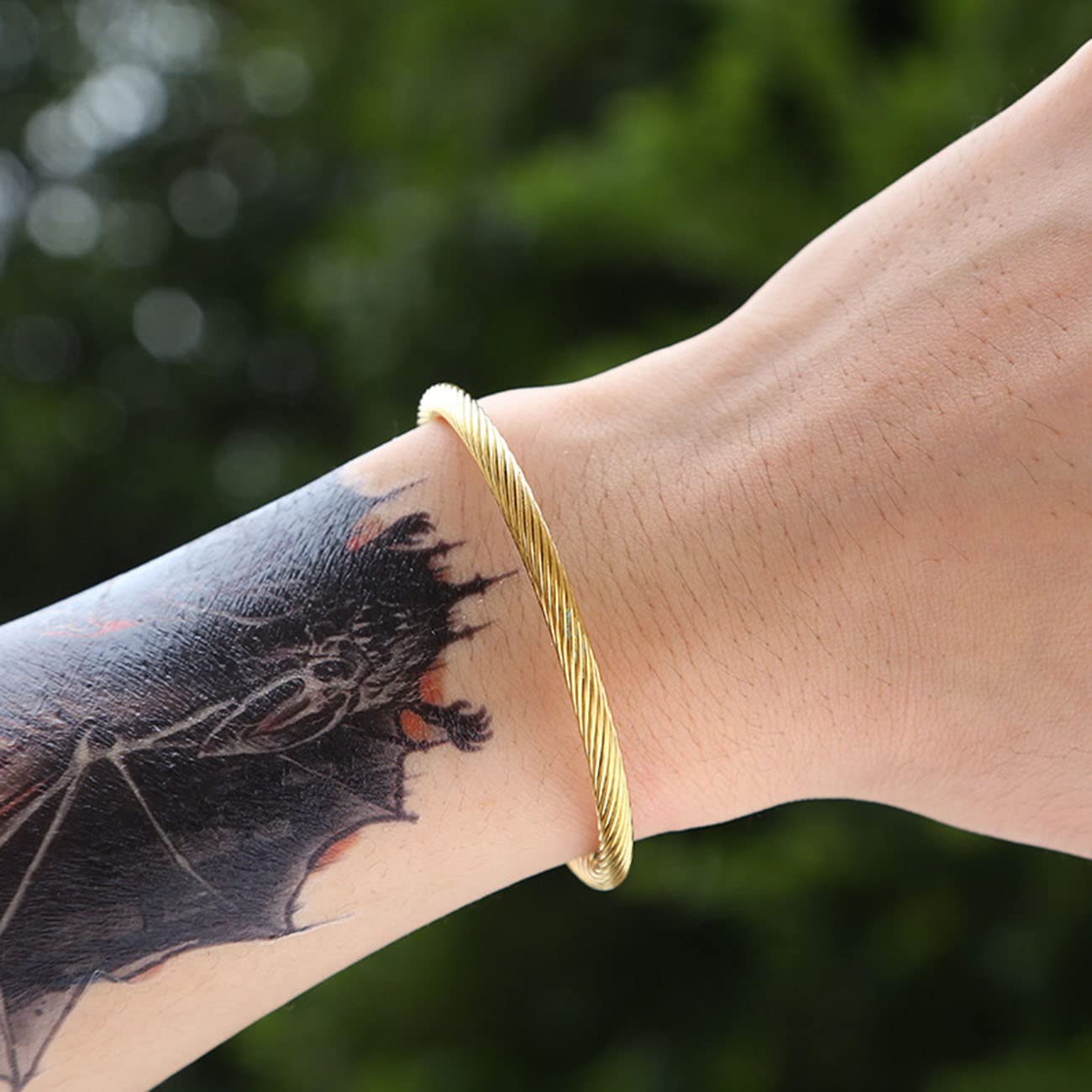 Pulsera de Hombre Pulsera de Acero Inoxidable Pulsera de Novedad Pulsera Abierta de patrón de Espiral Trenzada de Moda Vintage Oro