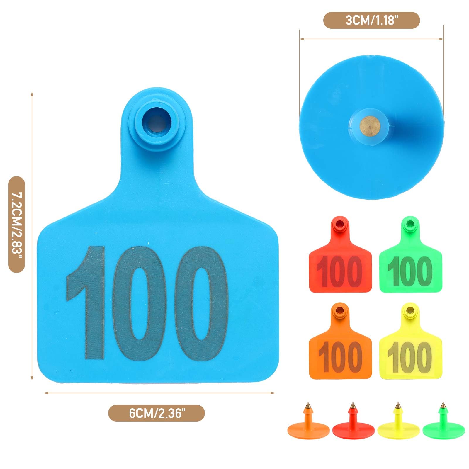 Etichette per orecchie per bestiame grandi dimensioni plastica 001-100 identificative mucca pecora capra