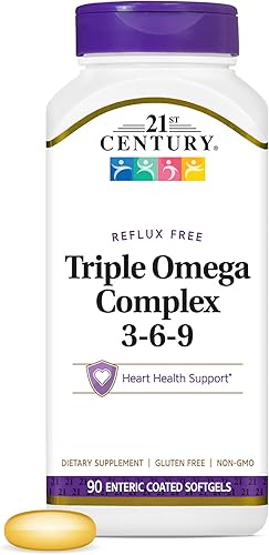 21st Century Vitaminas Enteric Coated Triple Omega Complex 3-6-9, reflujo libre 90 cápsulas blandas, MTC22874X5