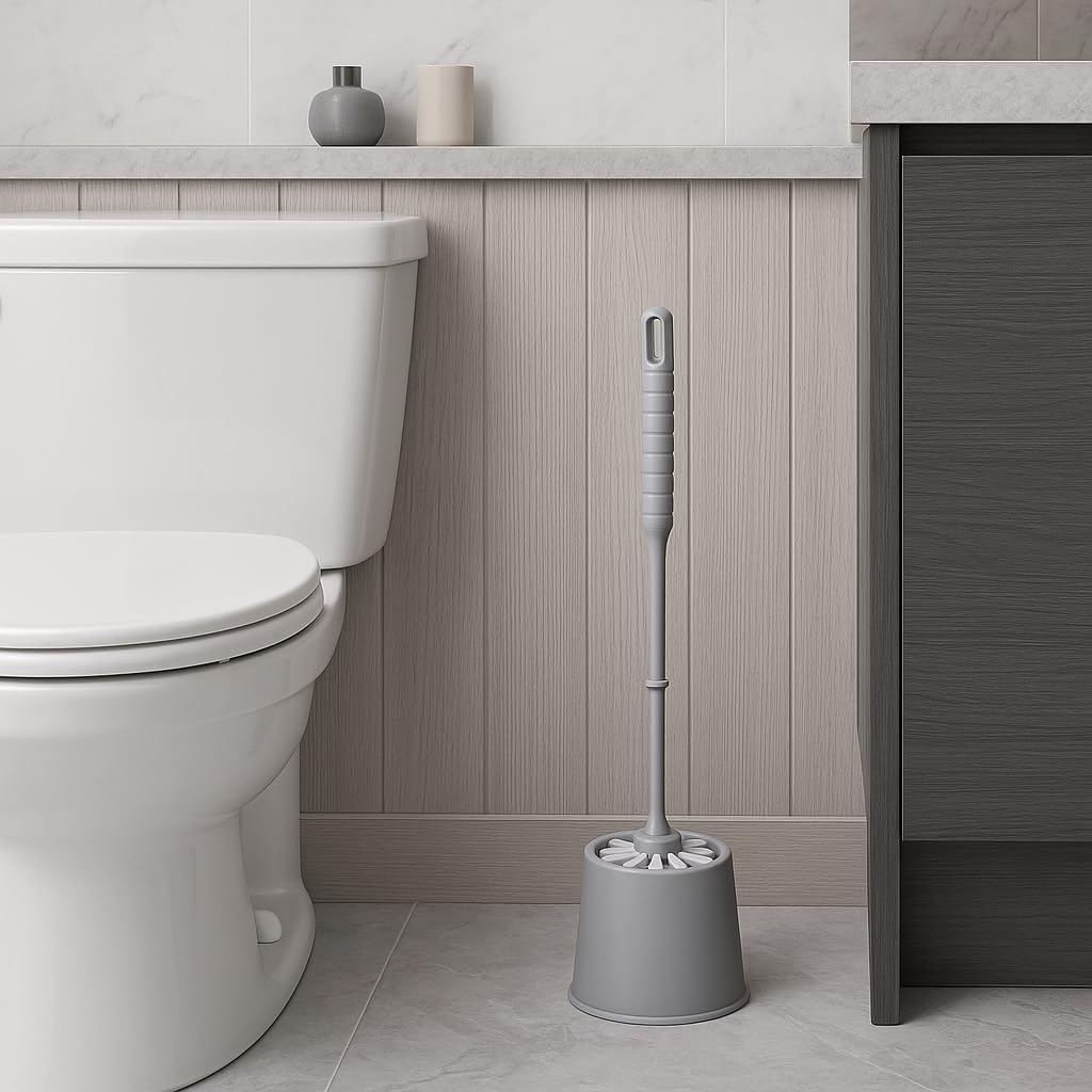 Escova CINZA Sanitária com Suporte, escovinha de limpeza para privada, limpa vaso, Modelo para Banheiro, Suite e Lavabo