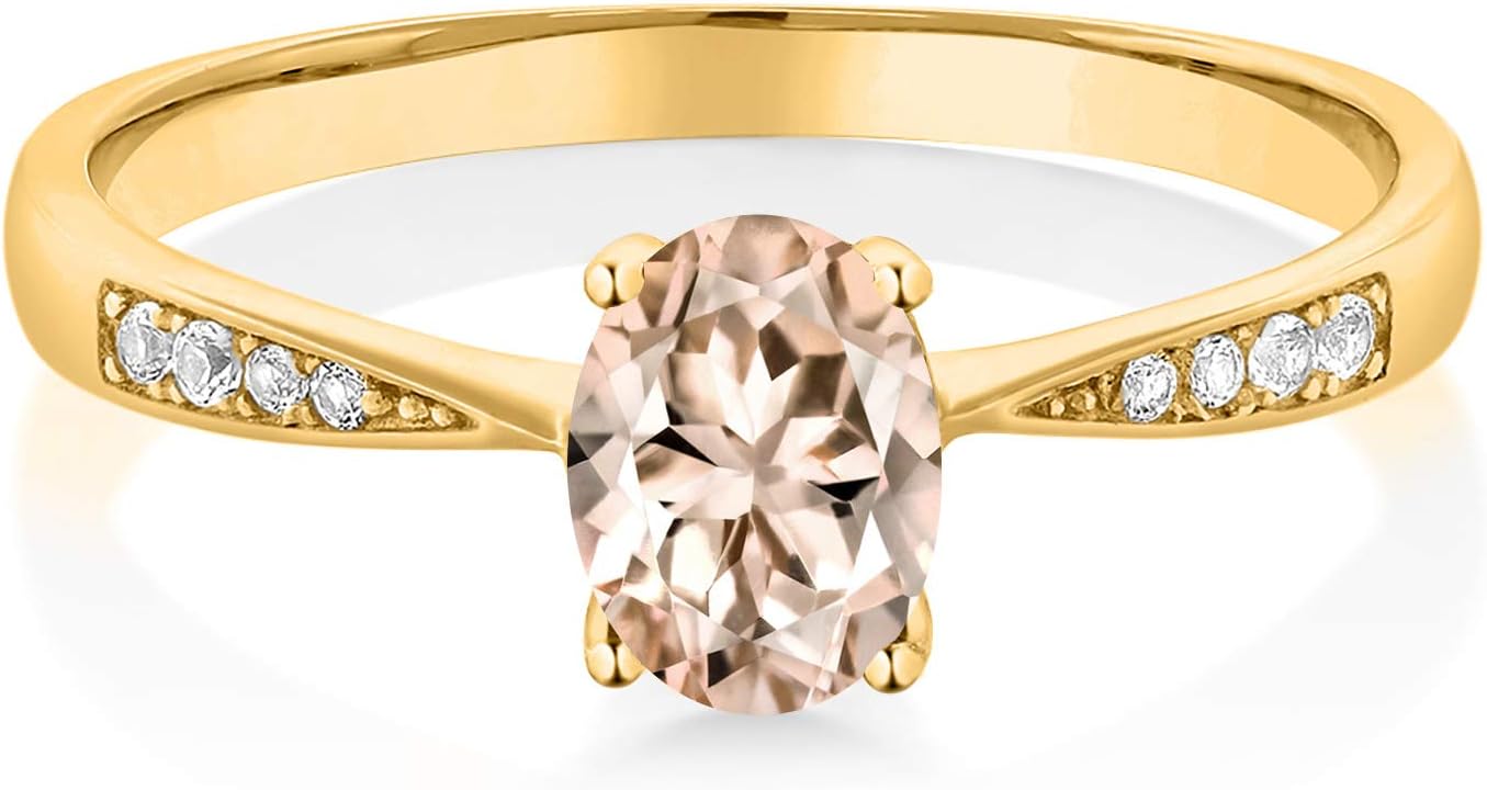 Gem Stone King 10K Yellow Gold Gemstone Birthstone and White Diamond Engagement Ring For Women | Oval 7X5MM | Wedding Engagement Anniversary Promise Ring | Sizes 5, 6, 7, 8, 9
