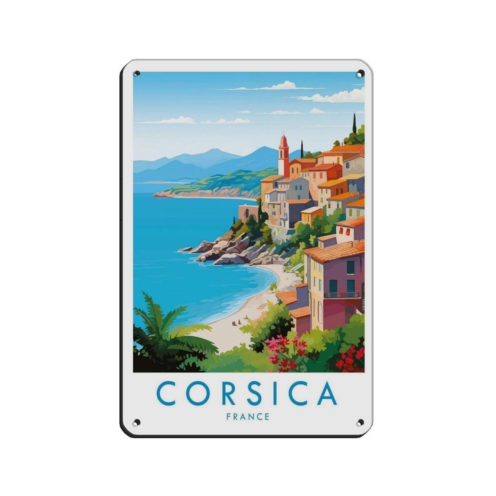 Corsica Travel Poster, France Tin Sign Vintage Metal Pub Club Cafe Bar Home Wall Art Decoration Poster Retro 8x12inch(20x30cm)