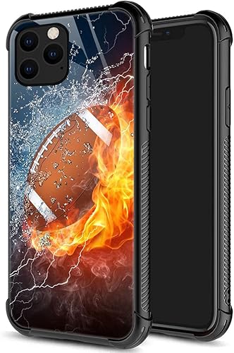 Funda para iPhone 11 Pro Max, rugby American Football on Fire iPhone 11 Pro Max para hombres, niños y niñas, doble capa, a prueba de golpes, funda