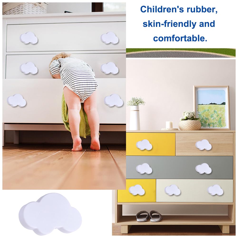Boutons de Tiroir en Forme de Nuage,Boutons de Tiroir en Caoutchouc Souple en Forme de Dessin Animé,6 Pièces Bouton de Meuble Enfant,Boutons de Tiroir,Boutons de Porte,Boutons de Meuble avec Vis,Blanc