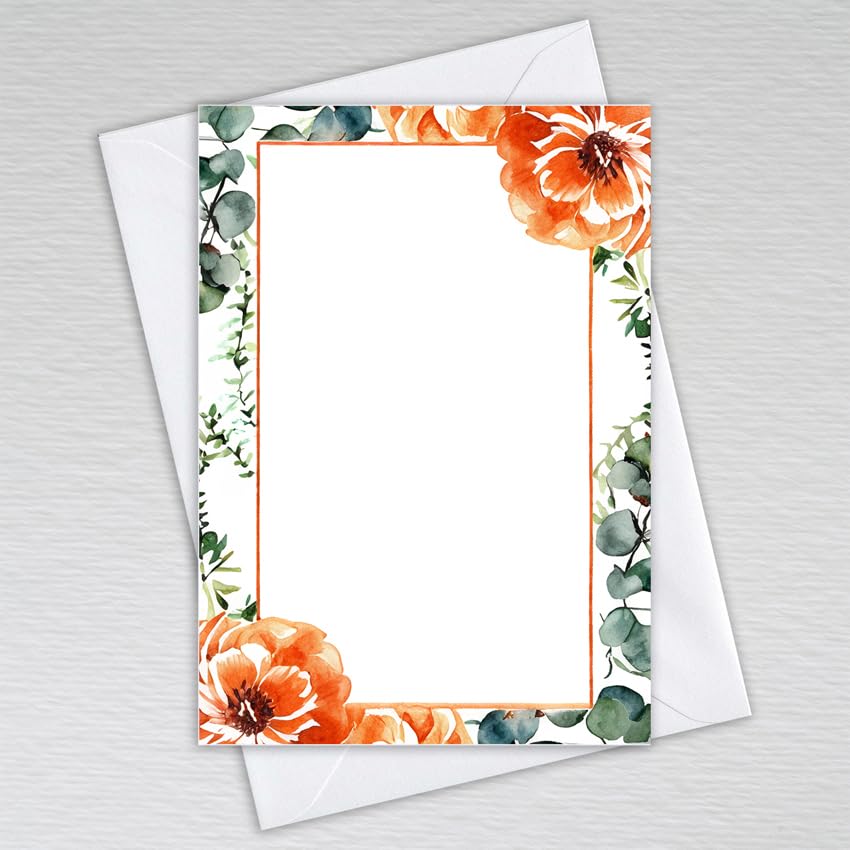 Webspectations Pack of Blank Cards with Envelopes: Burnt Orange Floral (Pack of 50 with Envelopes) โ image 1