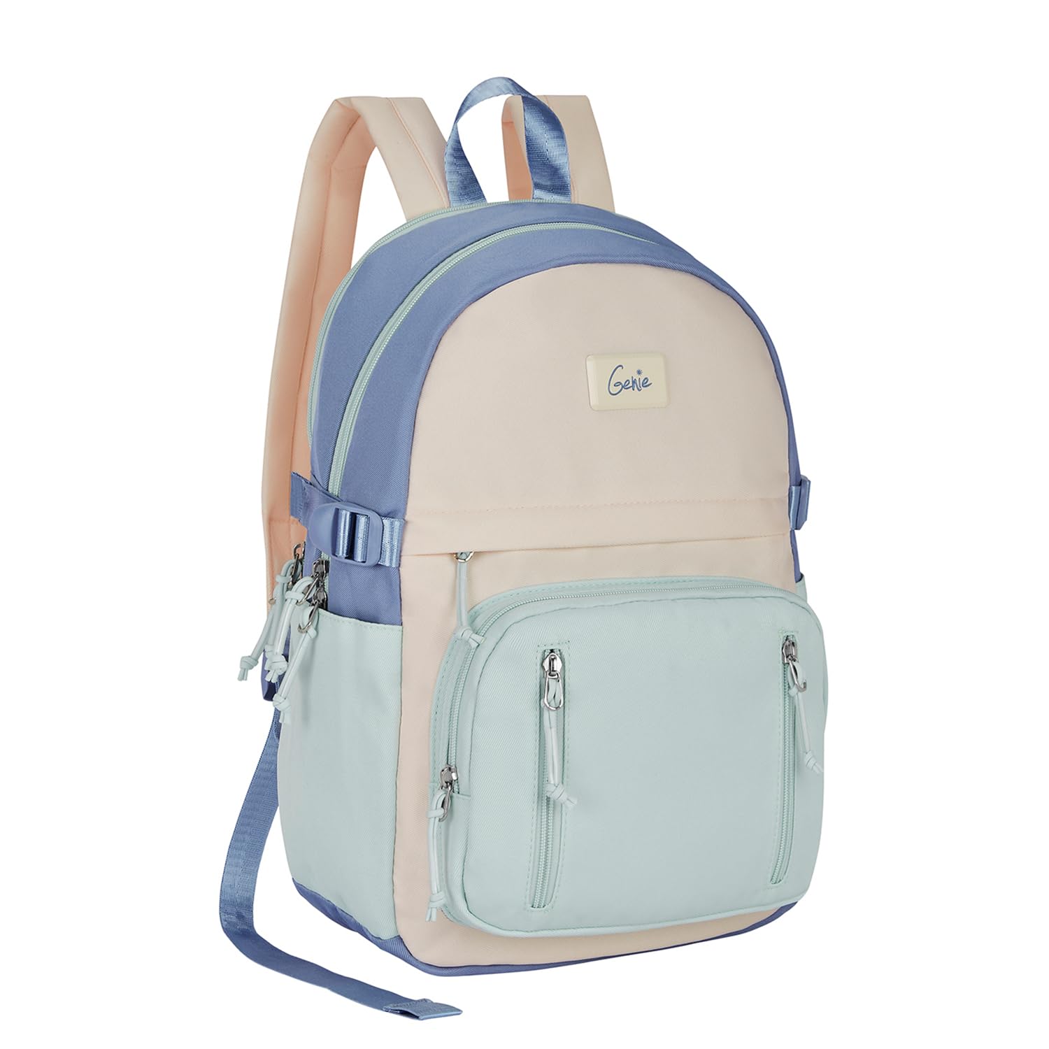 Lit Casual Backpack For Girls|17 Inch-18 Litres With laptop Compartment, Back pocket, Side Pockets with Padded Shoulders|Best for Laptop, Water Bottles, Stationery & all Essentials-Grey Blue