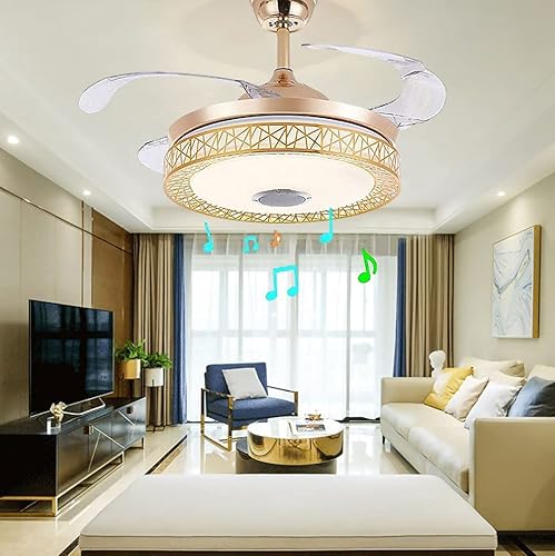 Miniatura 2 de Candelabro Bluetooth de 42 pulgadas con luces y control remoto, ventilador de techo moderno con cuchillas retráctiles, color dorado