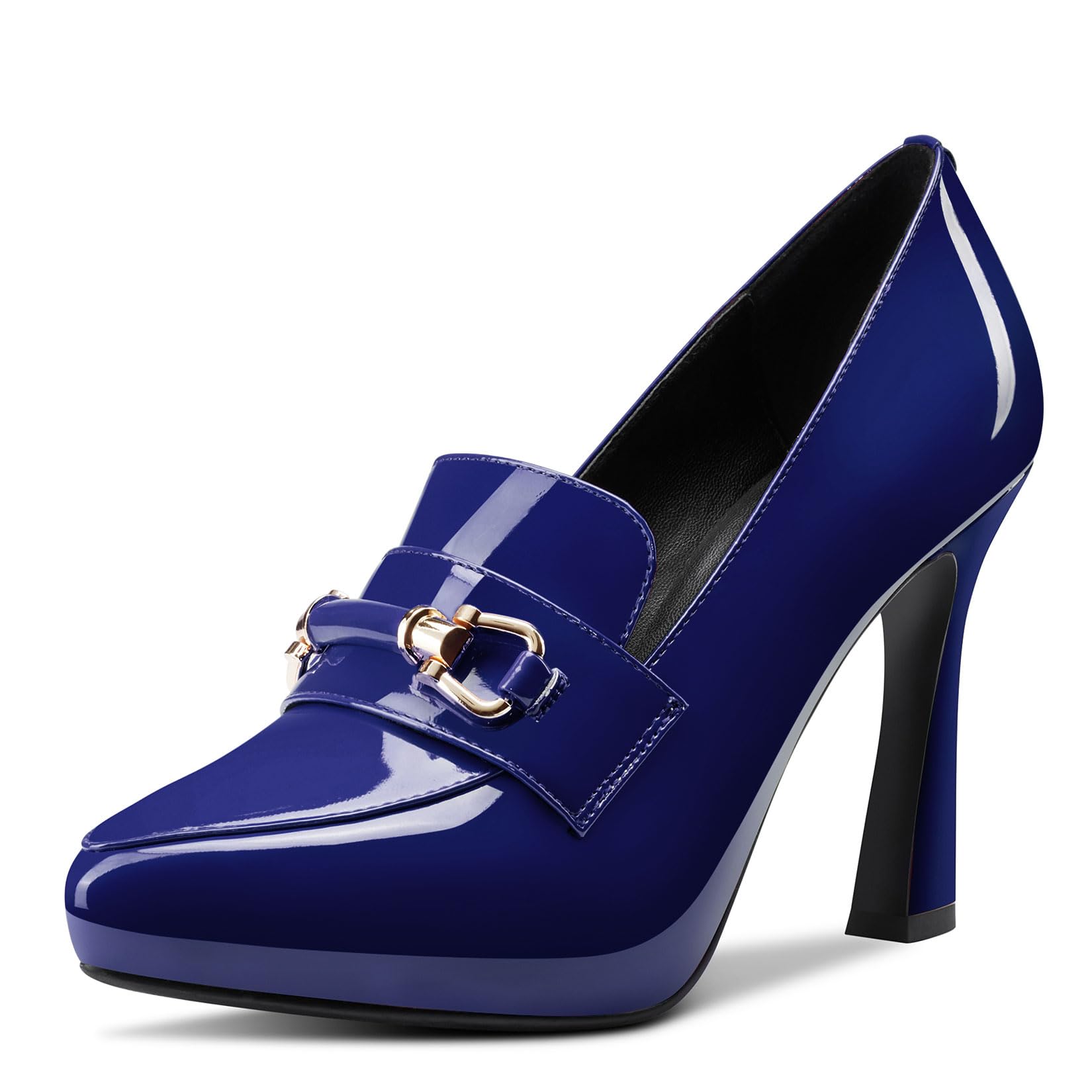 TNYNFBEB Womens Chunky Block High Heel Close Pointed Toe Pumps Slip-on Metal Chain Prom Basic Classic 3.9 Inches Heels