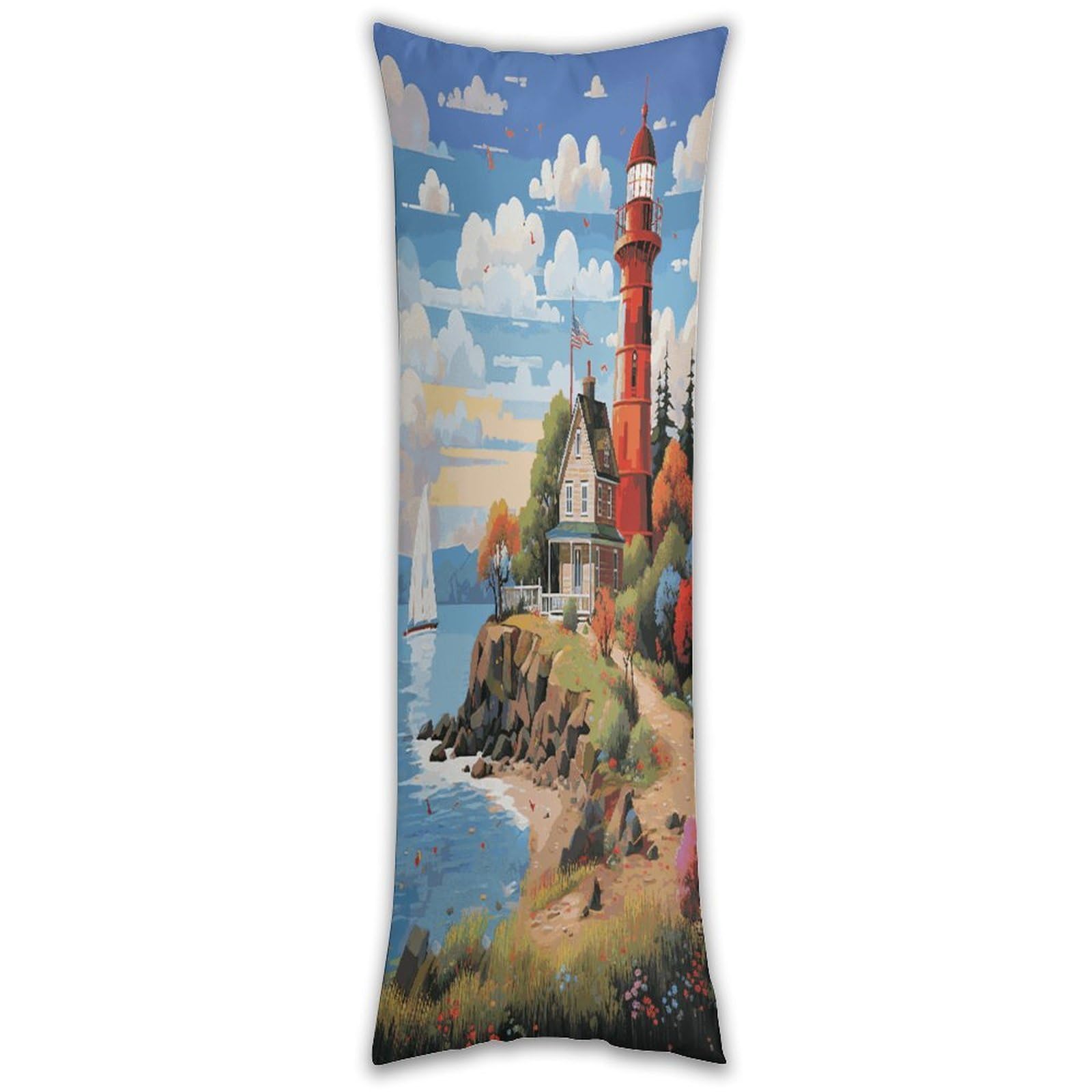 Coastal Lighthouse Pillow Cases Breathable Vertical Long Pillowcase Body Pillowcase with Hidden Zipper Closure Soft and Cozy Pillow Cover 20x54 Inches for Bedroom Couch