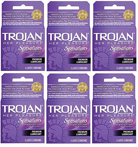 Trojan Her Pleasure Sensations Lubricated Premium Latex Condoms - 3ct, Pack of 6