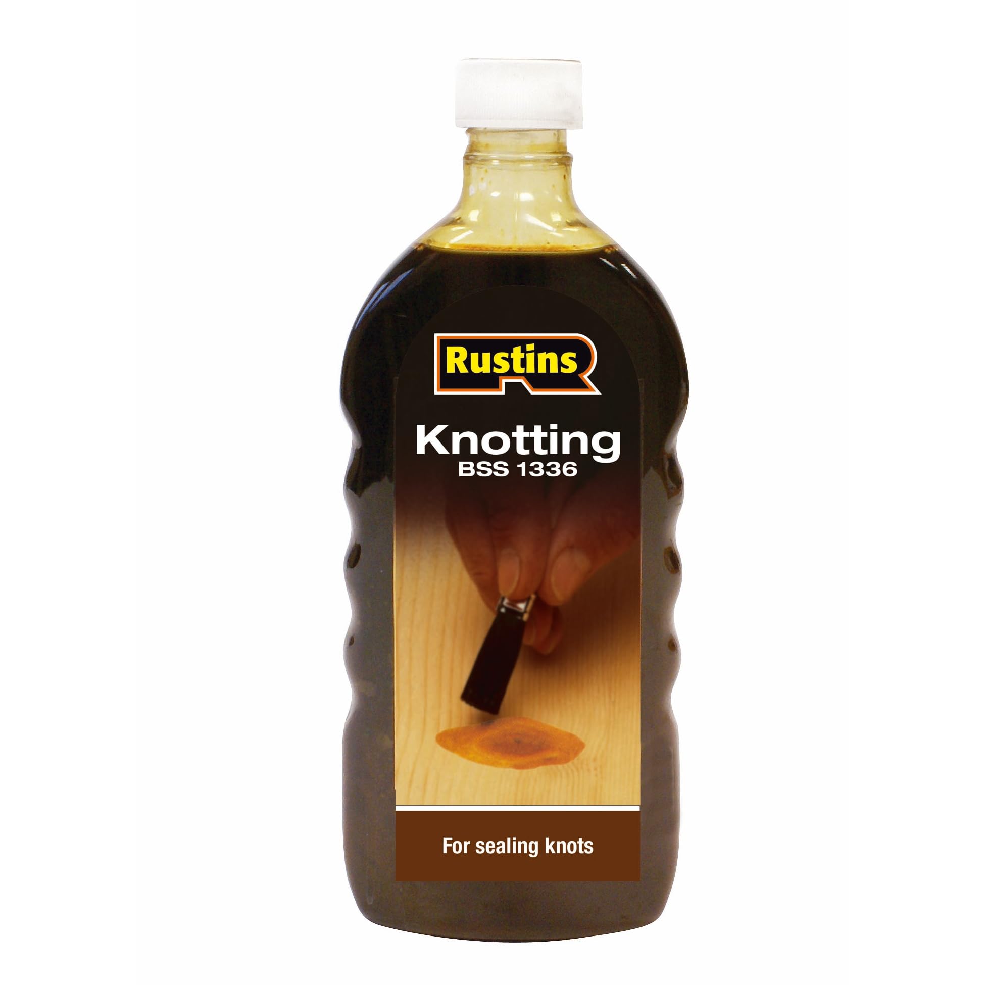 Rustins Brown Knotting Sealer 500ml For Sealing Wood Knots on Natural Brown Wood