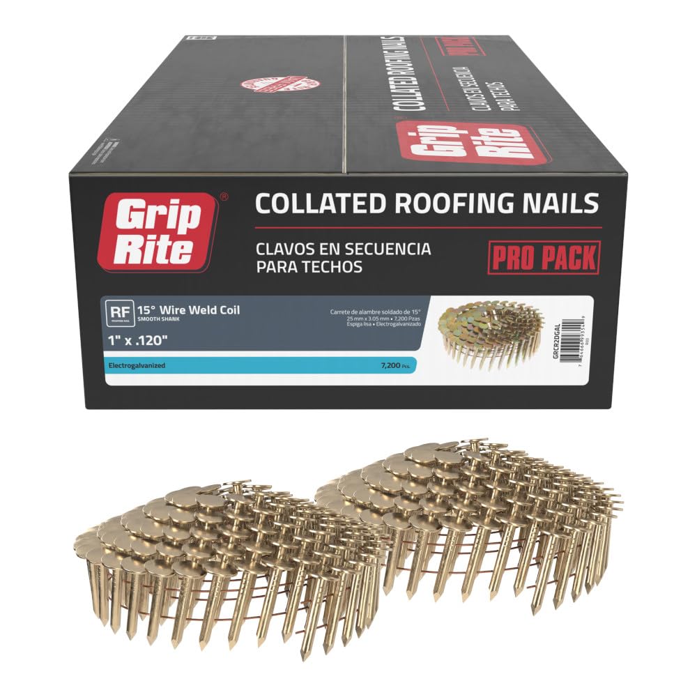 Grip Rite GRCR2DGAL 1" by 15° Galvanized Coil Roofing Nail (7, 200per Box)