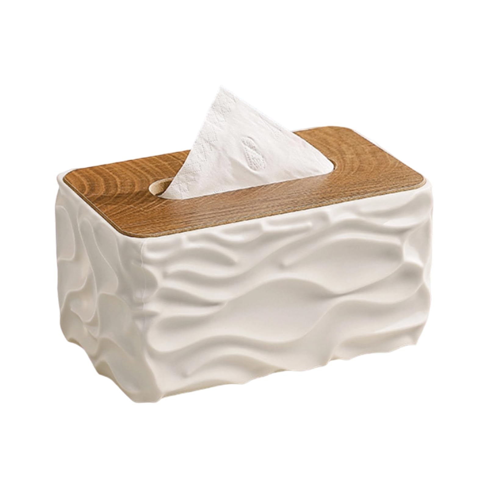 Hzbb White Decorative Wooden Top Tissue Container With Artistic Waved Pattern Multipurpose Tissue Dispenser Ideal For Household Use Bathroom Dispenser
