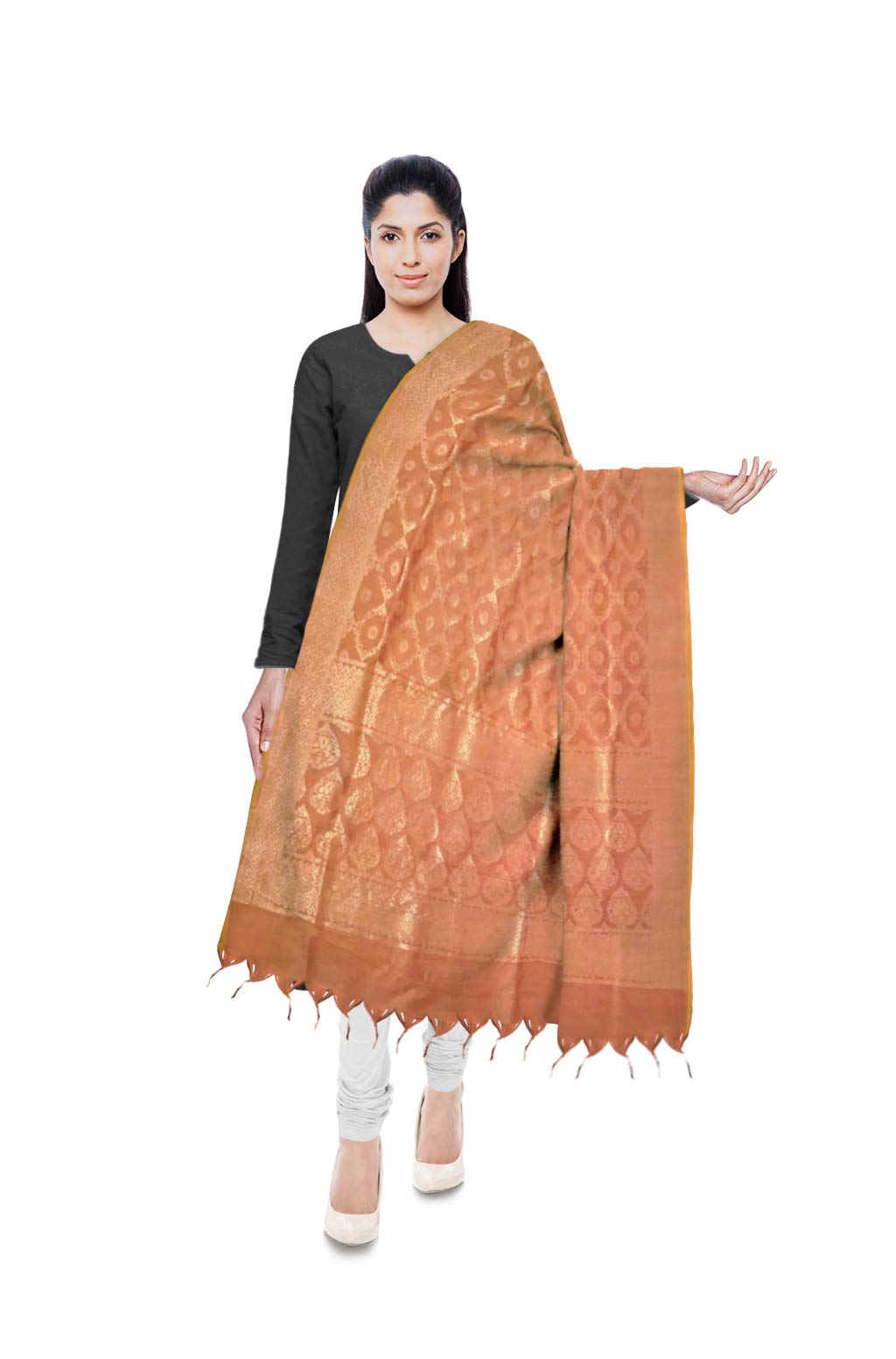 Varanasi Weavers Hub Craftmark Women's Silk Dupatta (Mustared) -(VWH_16)