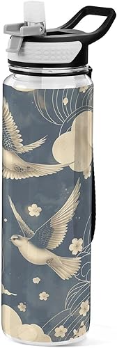 Ukiyoe Falcon Cloud - Botellas de agua reutilizables a prueba de fugas y sin BPA con pajitas a prueba de fugas, calientes y frías, doble pared para