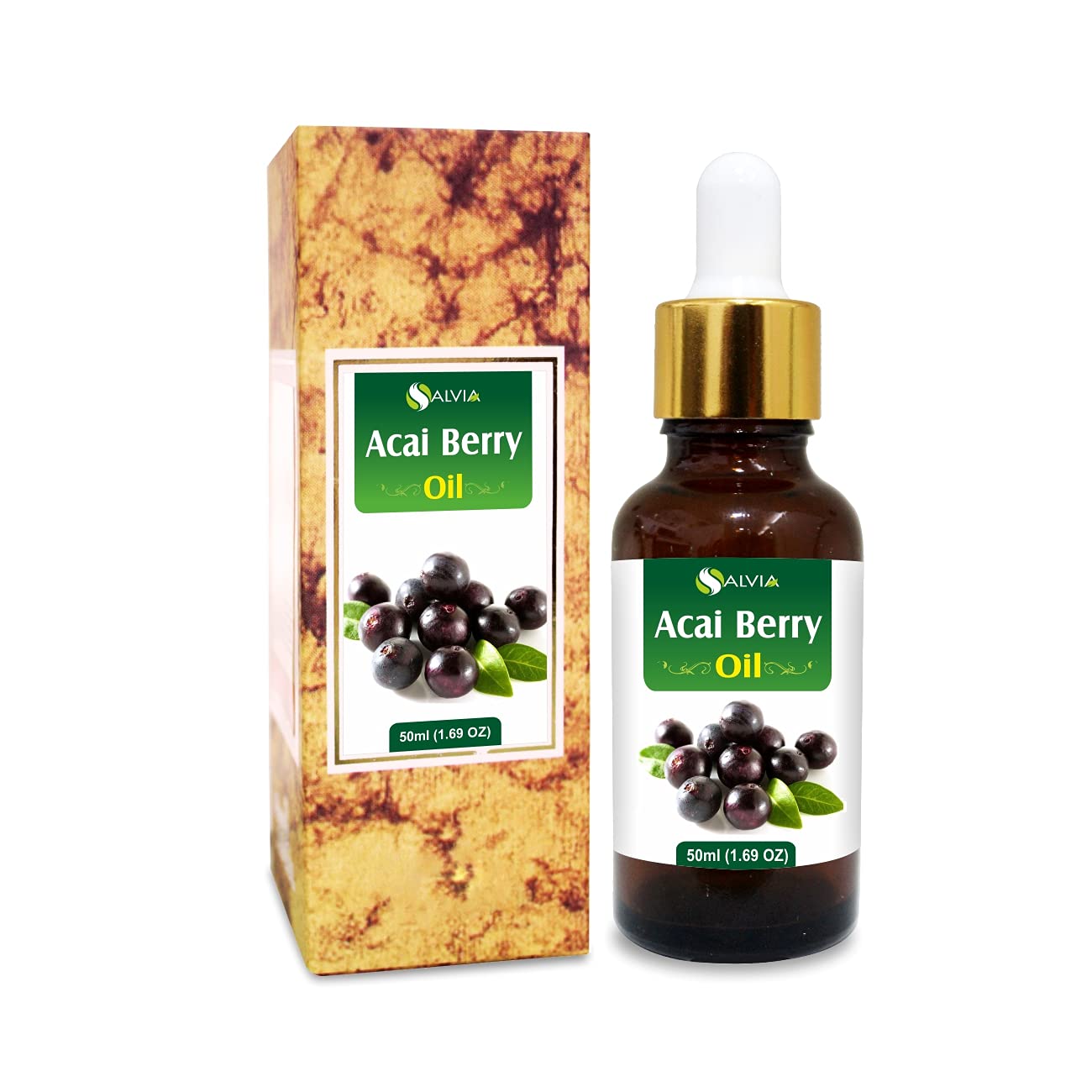 Salvia Acai Berry (Euterpe Oleracea) Cold Pressed Carrier Oil 100% Natural & Pure Undiluted Uncut Oil Use for Aromatherapy, Skin Care Therapeutic Grade (50ML with Dropper)