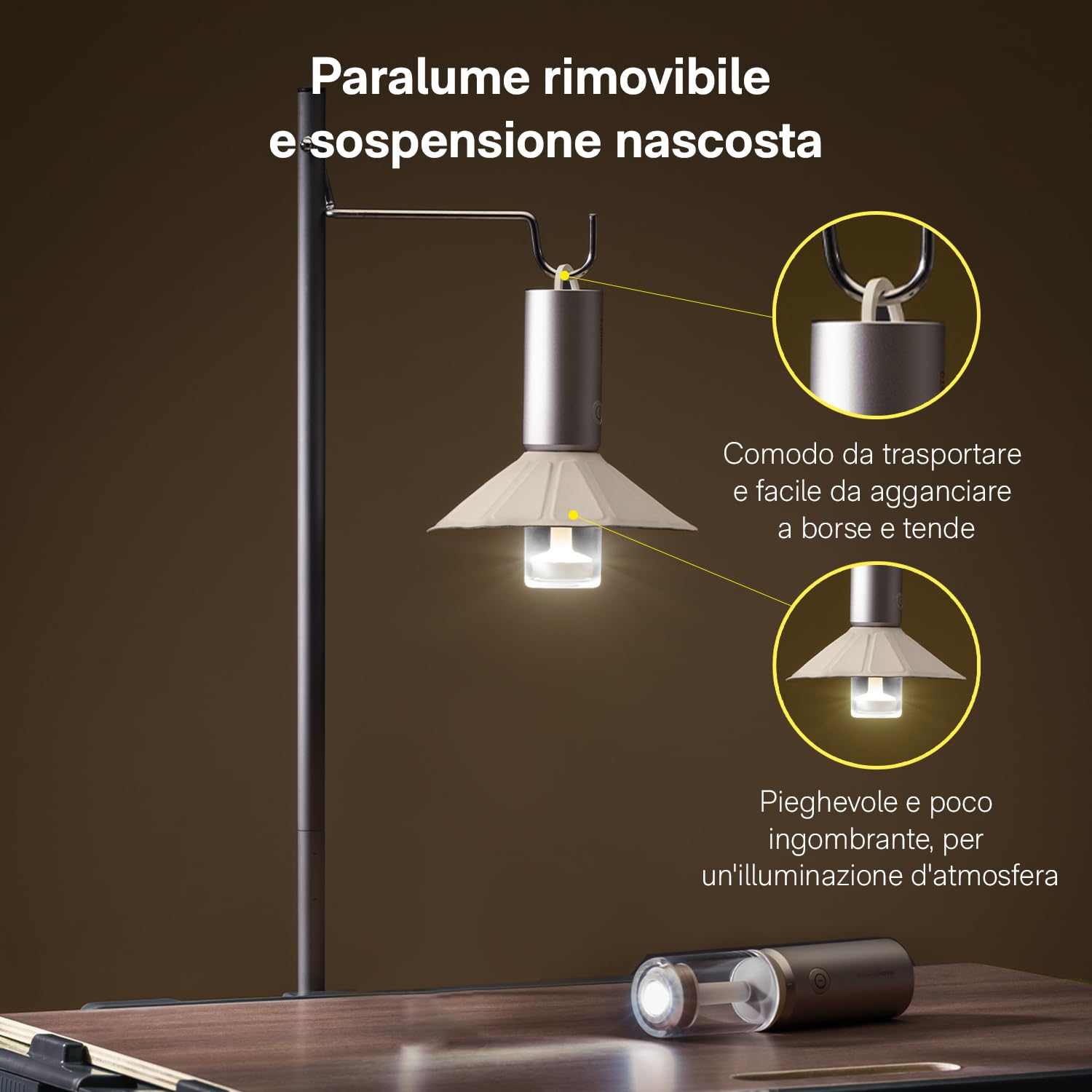 Torcia da Campeggio, Lanterna da Campeggio, USB-C Ricaricabile, 8-50 Ore Luce da Tenda, Paralume Staccabile, 3 Modalità di Illuminazione, Impermeabilità IPX6,Piccola e Leggera, All'aperto, campeggio