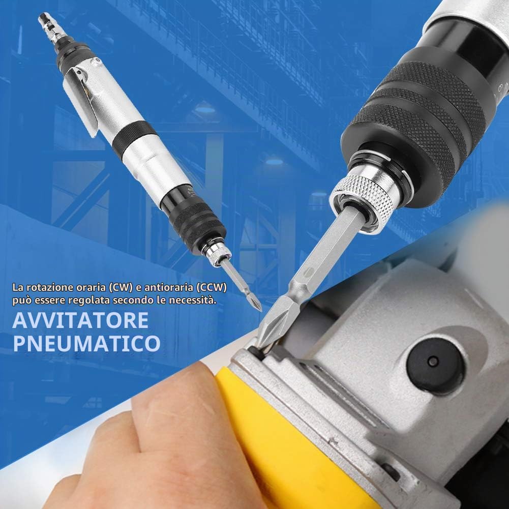 Cacciavite Pneumatico, Reversibile Avvitatore a Aria Semiautomatica, Cacciavite Pneumatico con Frizione a 1000RPM Impugnatura a Mano Dritta