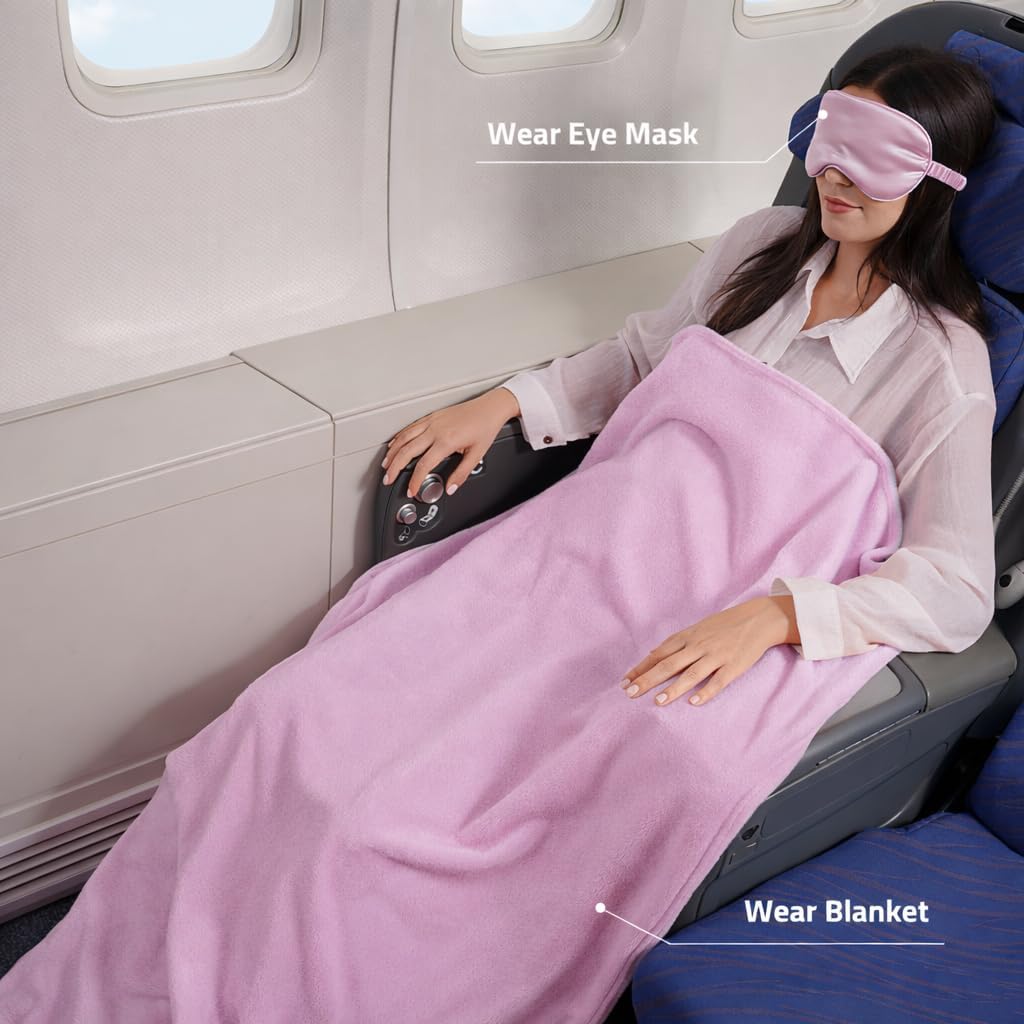 Travel Blanket, Airplane Blanket, Ultra-Soft, Warm & Lightweight, 65x40 in, Outdoor Blanket Essentials for Women, Men & Kids, Included Eye Mask, Luggage Sleeve & Backpack Clip Purple - Image 4